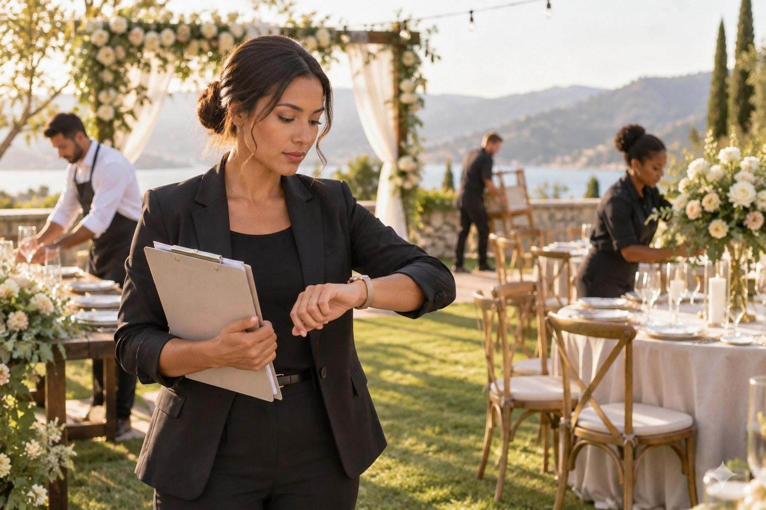 Wedding Academy | Wedding Planner Time Management: How to Handle Slow and Busy Seasons wedding planner managing a busy season wedding set-up on schedule