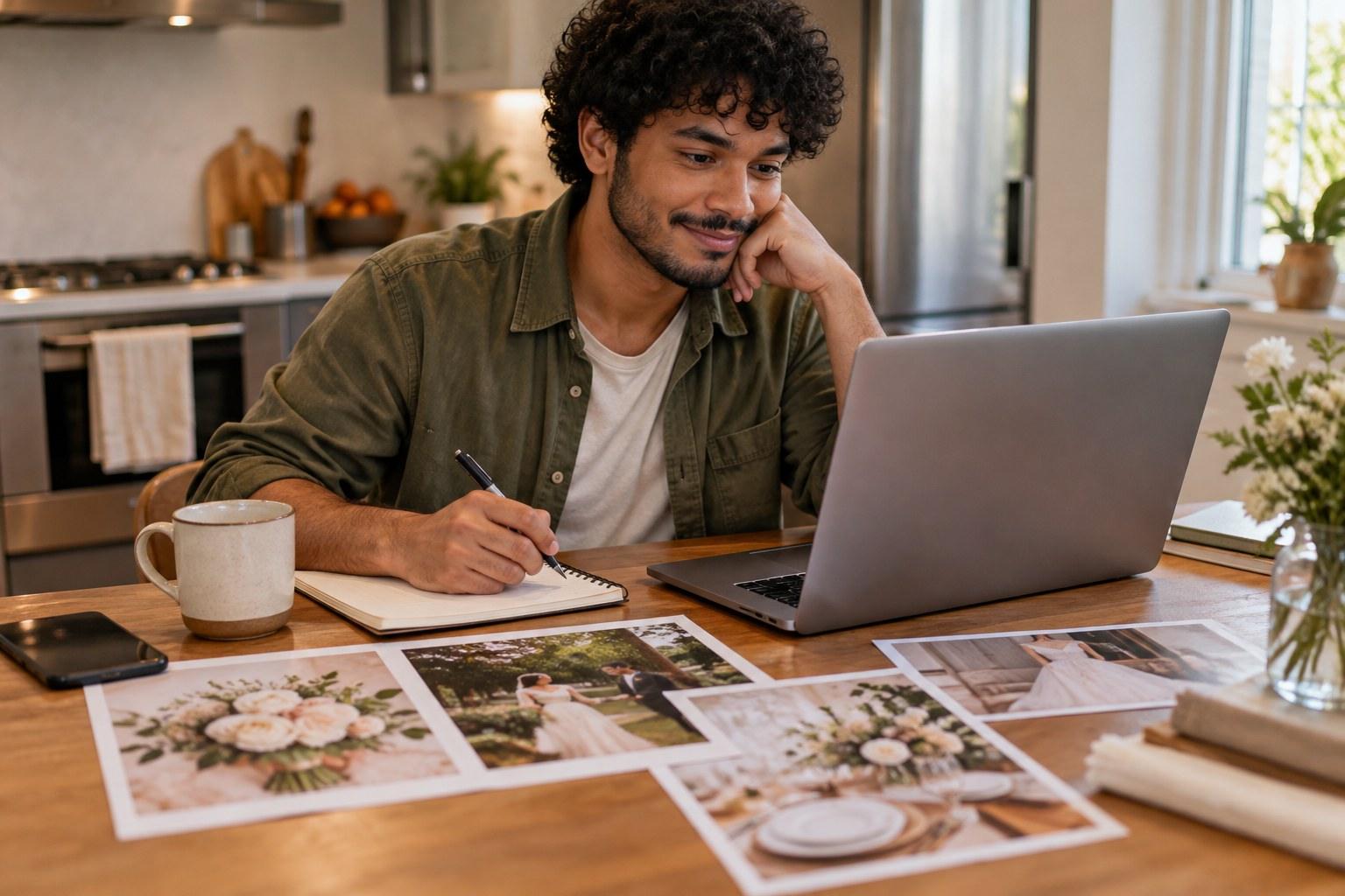 student studying an online wedding planning course