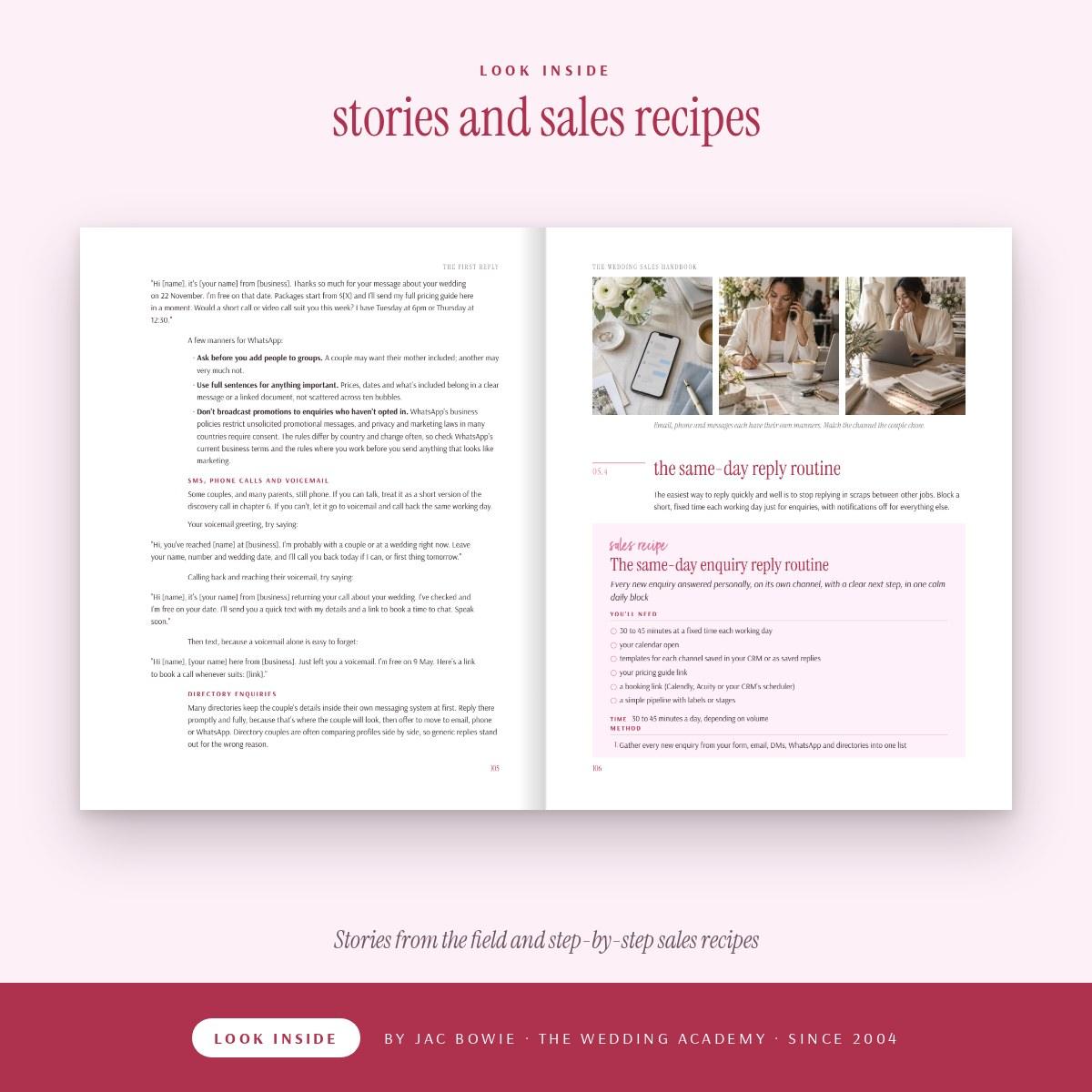 Wedding Academy | The Wedding Sales Handbook by Jac Bowie Look inside The Wedding Sales Handbook: the same-day enquiry reply sales recipe