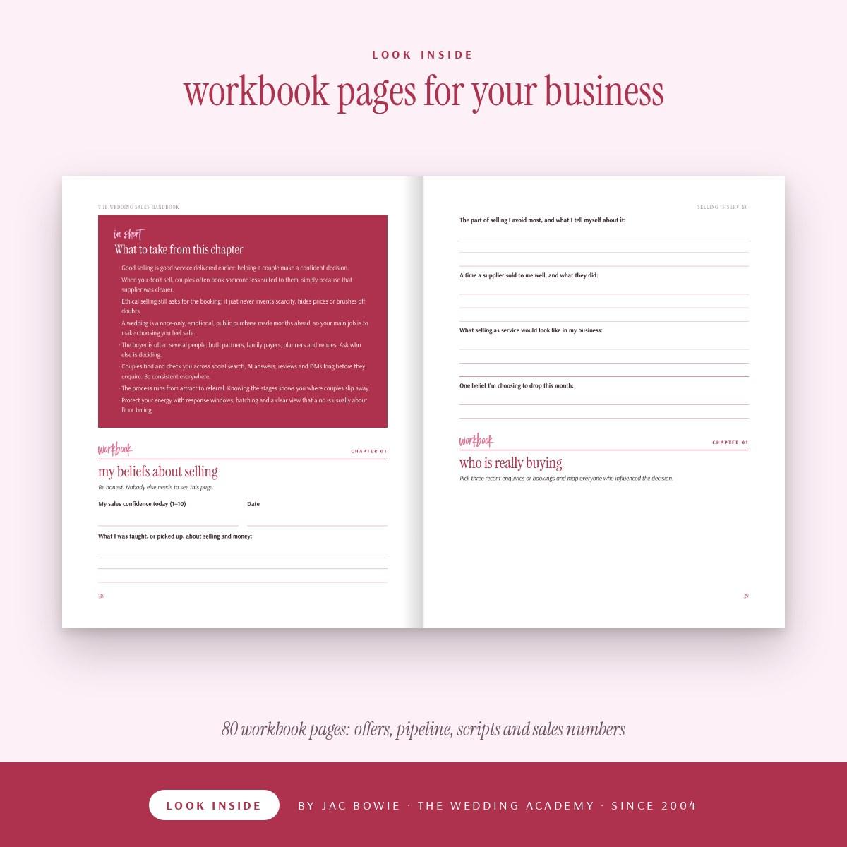 Wedding Academy | The Wedding Sales Handbook by Jac Bowie Look inside The Wedding Sales Handbook: fillable workbook pages