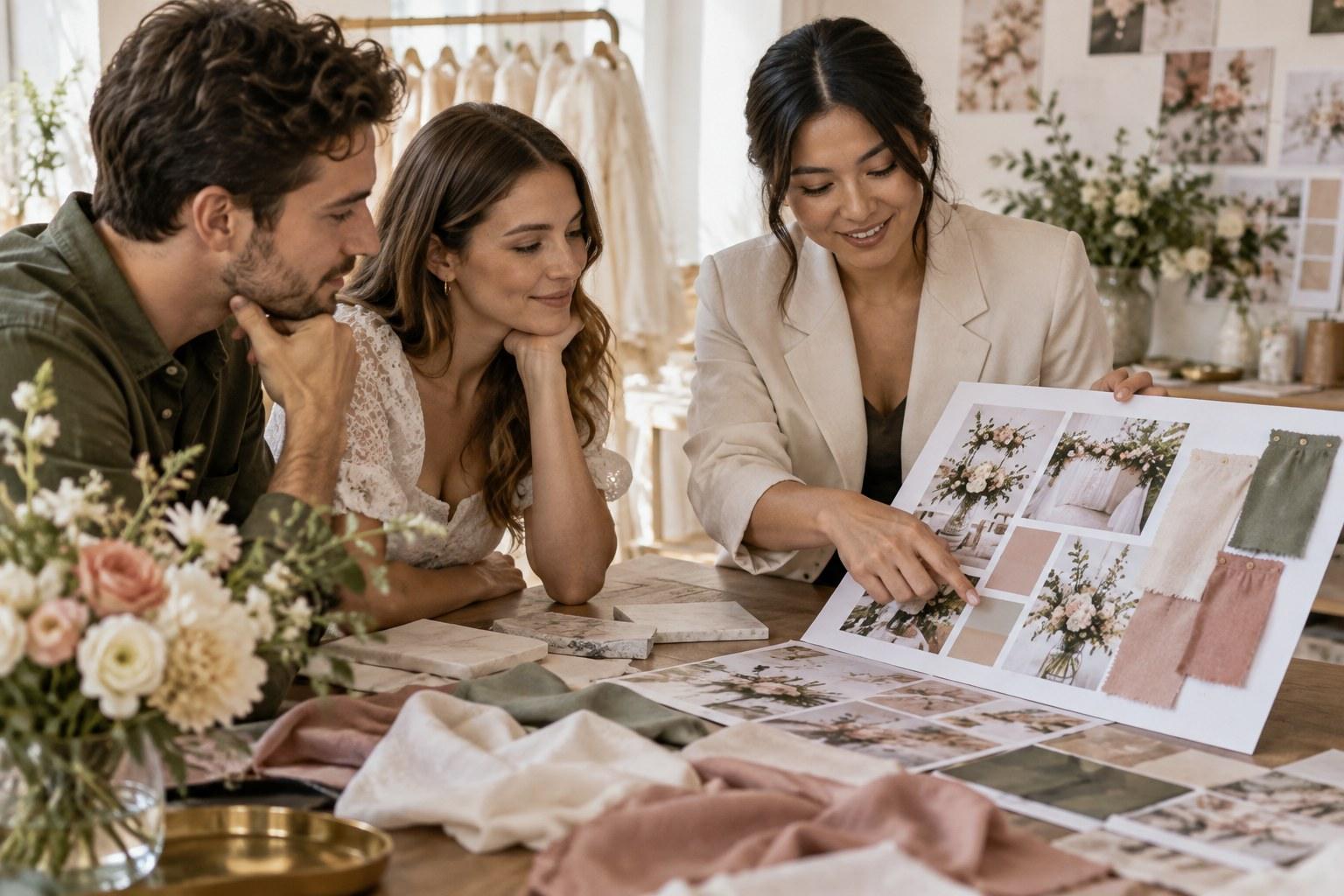 wedding stylist presenting a moodboard at a styling consultation
