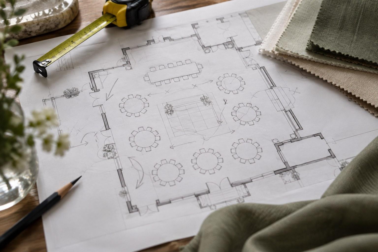Wedding Academy | Wedding Styling Site Visits: What to Measure Before You Design wedding styling site visit notes on a venue floor plan