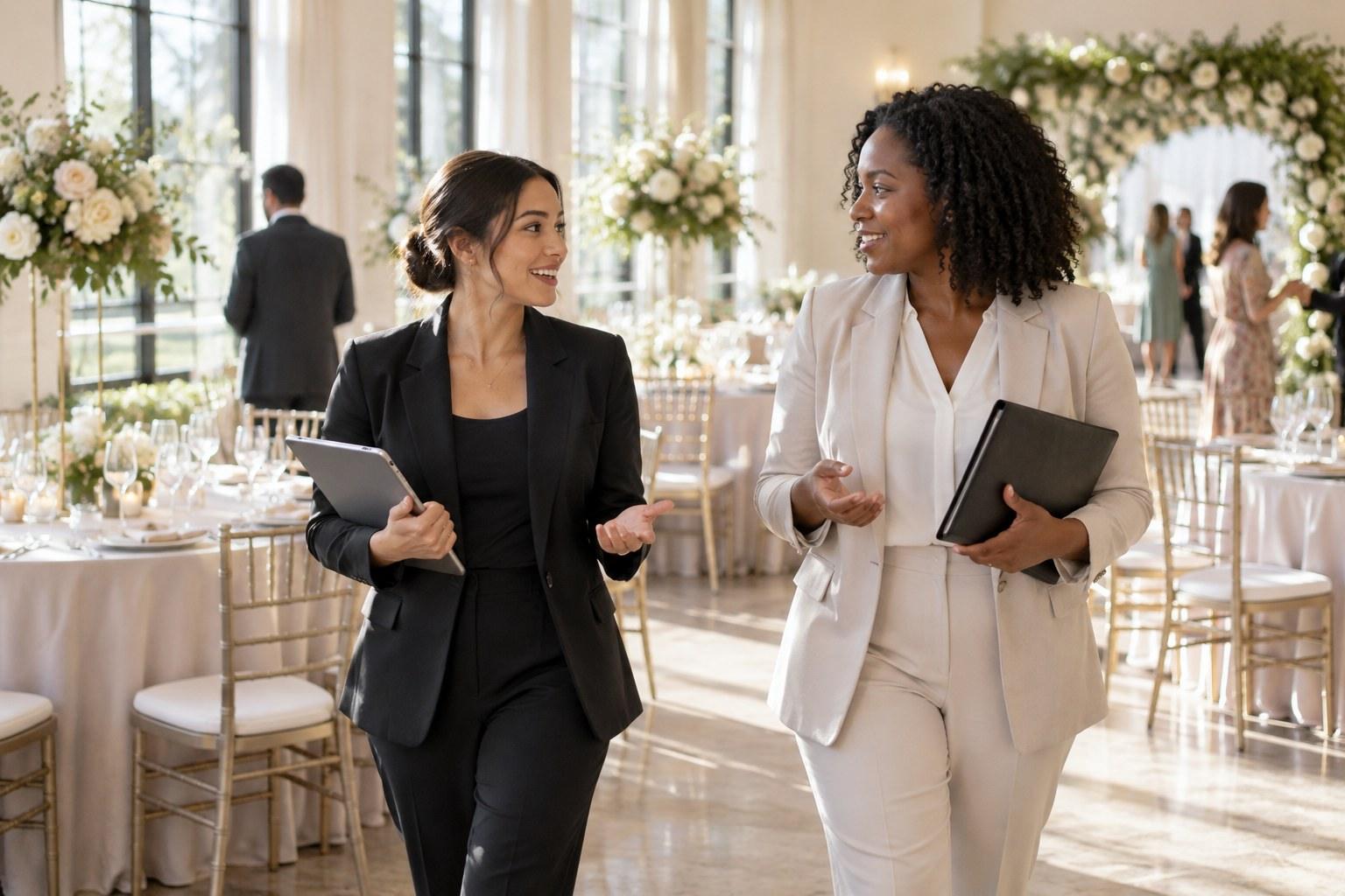 wedding planner meeting a venue manager at an open day