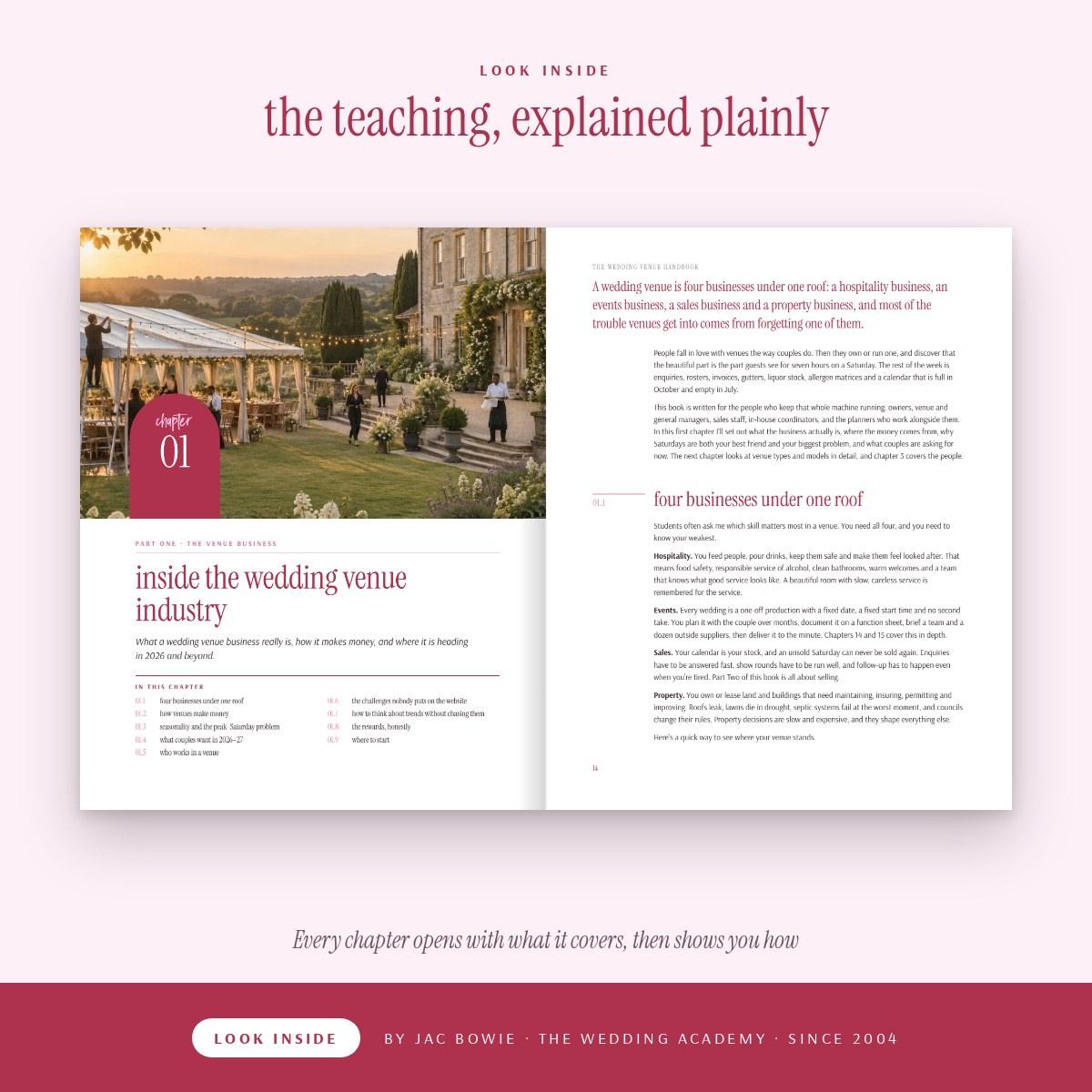 Wedding Academy | The Wedding Venue Handbook by Jac Bowie Look inside The Wedding Venue Handbook: chapter one