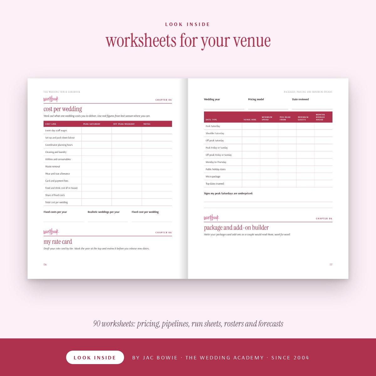 Wedding Academy | The Wedding Venue Handbook by Jac Bowie Look inside The Wedding Venue Handbook: venue pricing and pipeline worksheets